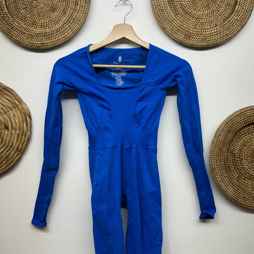 Free People Long Sleeve Good Karma Onesie XS/Small Blue Stretch Athleisure Yoga - Picture 5 of 7